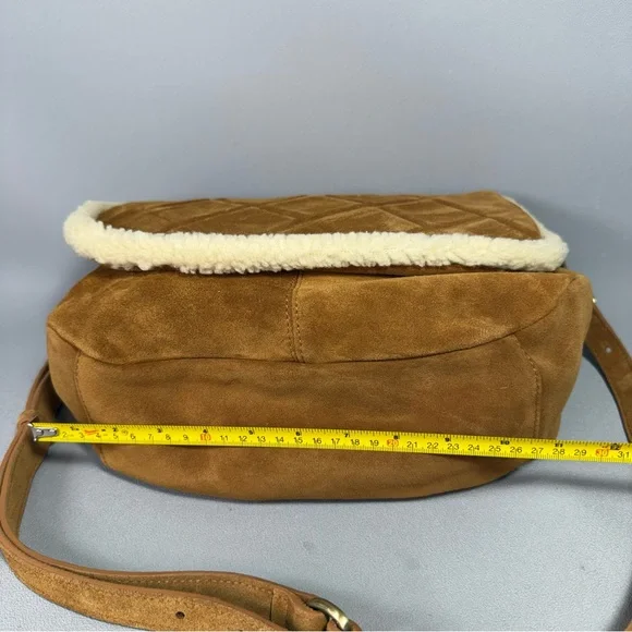 SUNDANCE Tan Suede Leather Quilted Shearling Lined Shoulder Bag NWOT - Picture 11 of 13